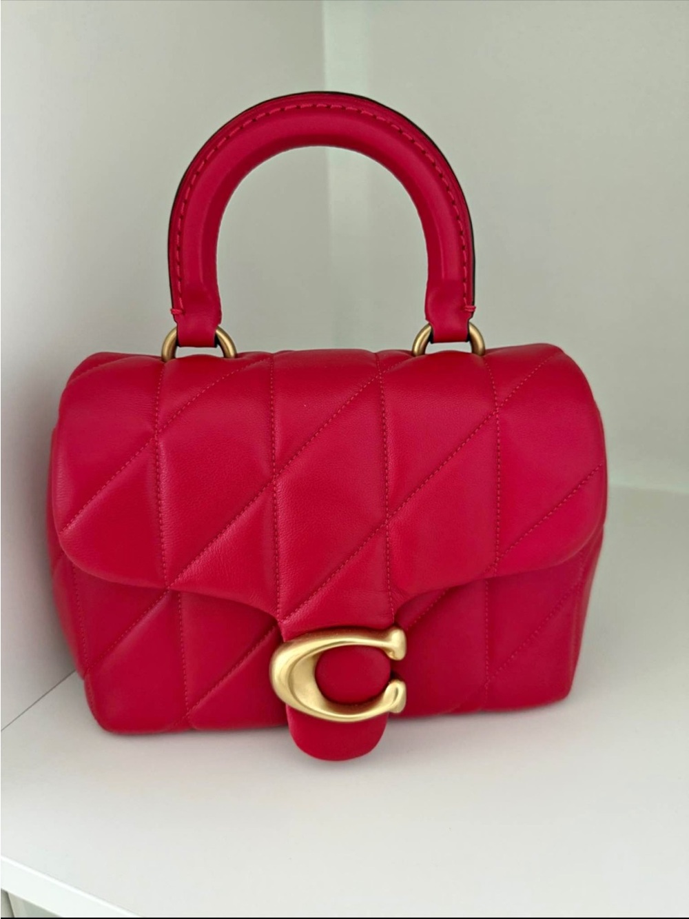 Coach Red Quilted Top-Handle Satchel with Gold C Clasp like a New